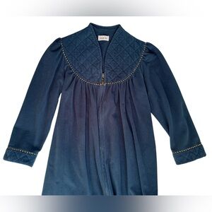 Vintage VANITY FAIR Dark Green Velour Long Robe Full Zip Pockets Women's M